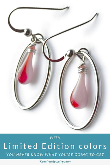 With limited edition colors, you never know what you're going to get.  These pink and red oval earrings are one of a kind!