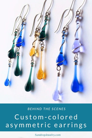 Sundrop Jewelry behind the scenes: working on custom colored asymmetric earrings