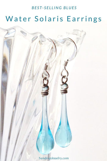 Best-selling blues - simple yet elegant sun-melted glass and silver earrings made from recycled Bombay Sapphire Gin bottles