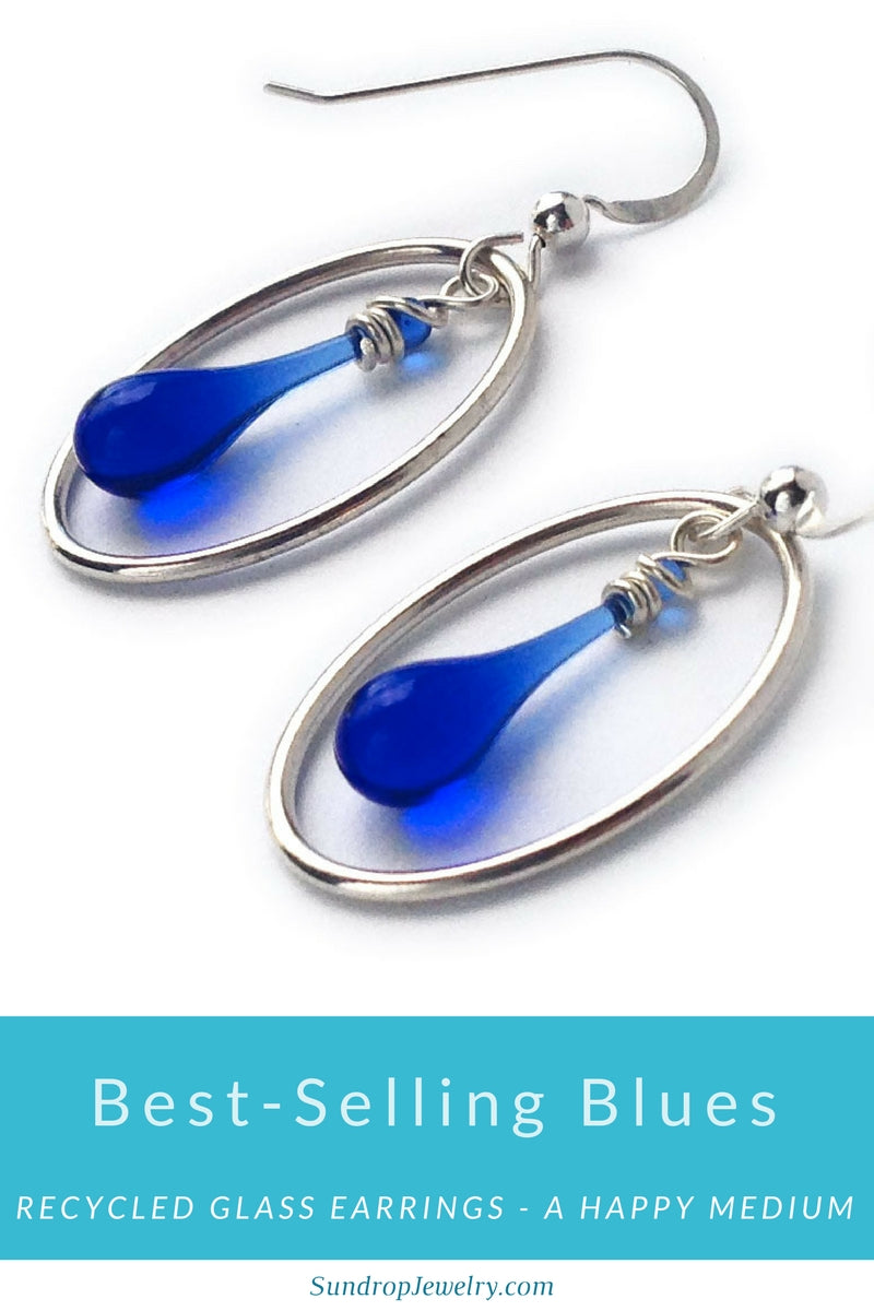 Cobalt blue recycled glass earrings - best sellers make the best gifts!