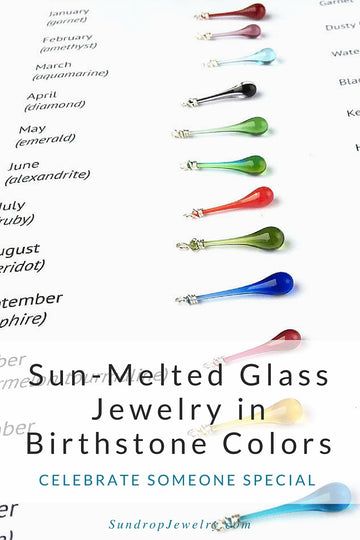 Ear rings, pendant necklaces and more in birthstone colors and custom designs by Sundrop Jewelry