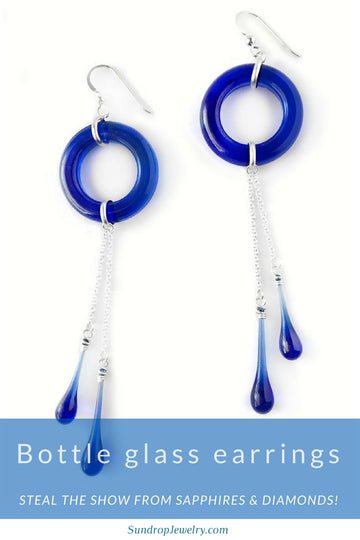 Sapphire blue recycled glass earrings steal the show from sapphires & diamonds