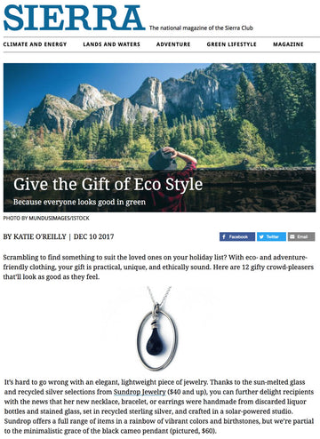 Sierra Club Eco Gift Guide featuring Sundrop Jewelry's minimalist black cameo pendant