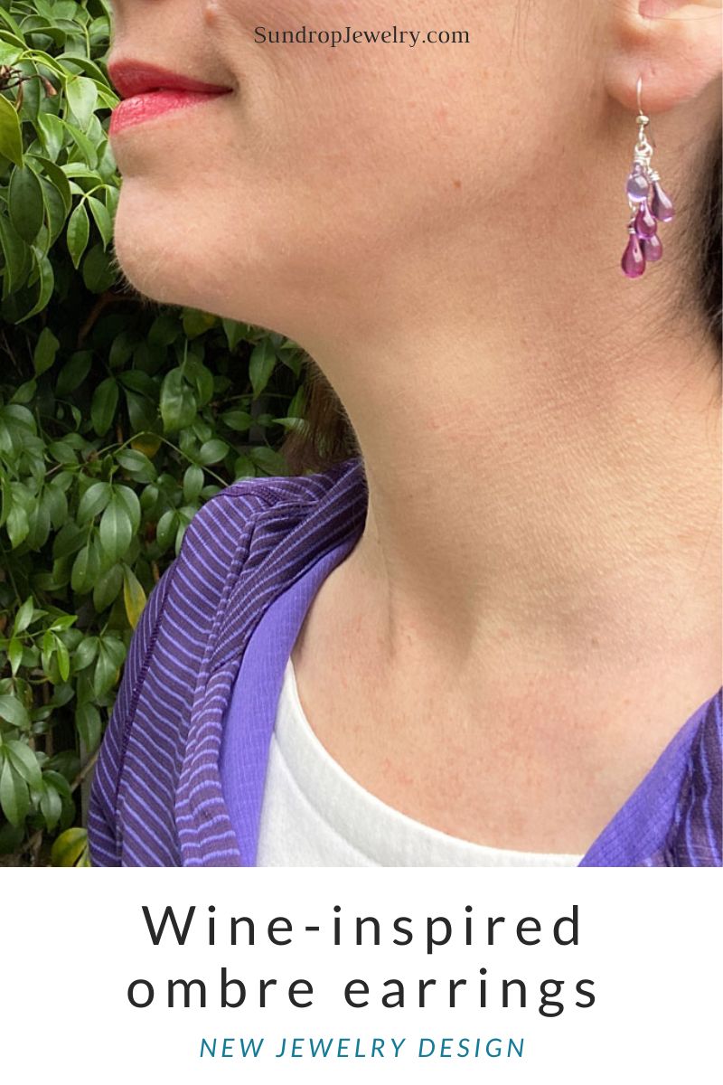 Wine-inspired ombre earrings by Sundrop Jewelry, like vinyard grape clusters
