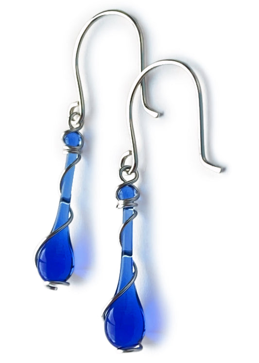 Cobalt Lyra Earrings with handmade earwires