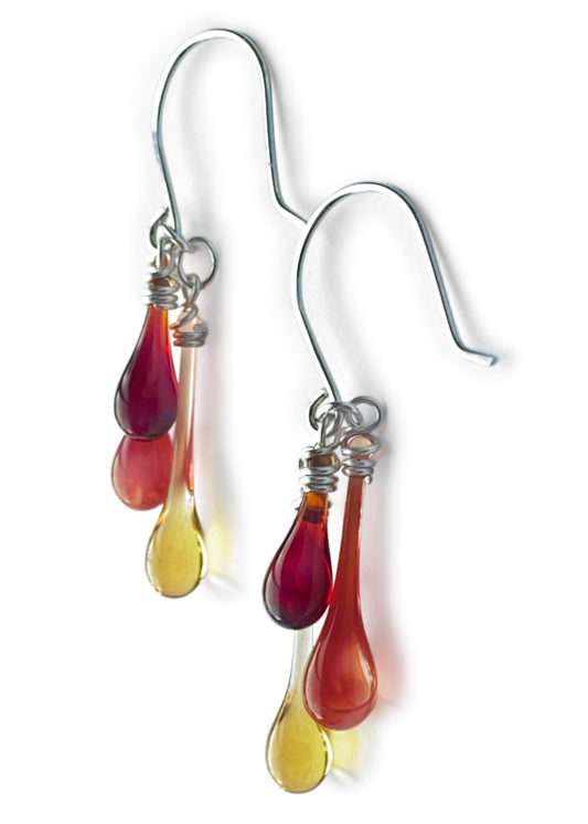 Firelight Trio Earrings, with handmade earwires