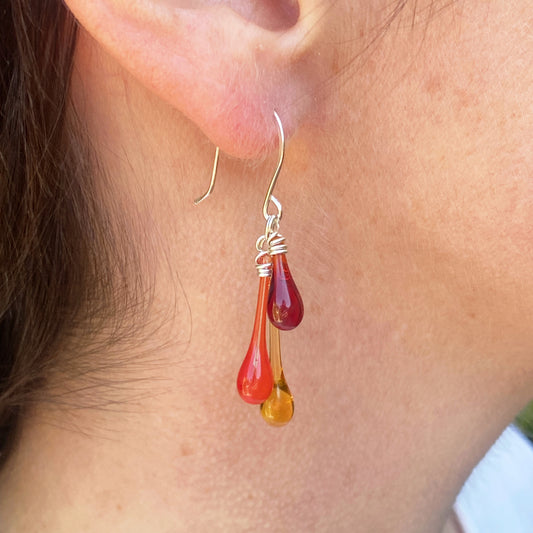 Firelight Trio Earrings, with handmade earwires