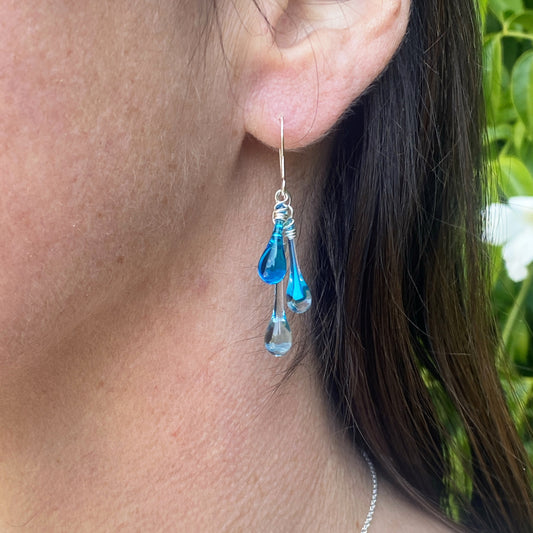 Tropical Waters Trio Earrings, with handmade earwires