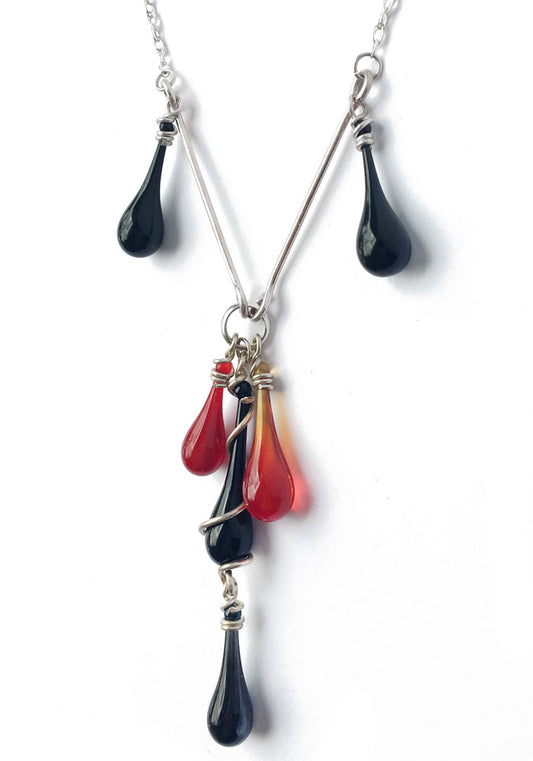 Black and Red Cluster Y-Necklace