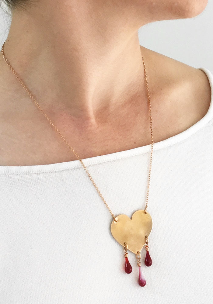 Bronze Heart Necklace - glass Necklace by Sundrop Jewelry