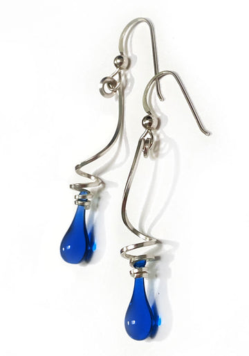 Long Tendrils Earrings, Cobalt