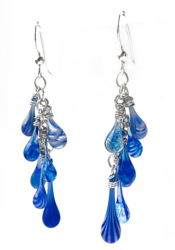 Mixed Blues Waterfall Earrings - glass Jewelry by Sundrop Jewelry