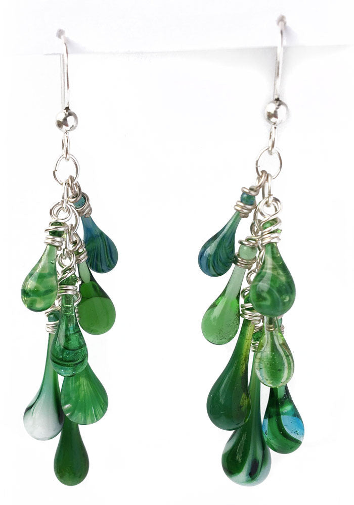 Greenery Waterfall Earrings - glass Jewelry by Sundrop Jewelry