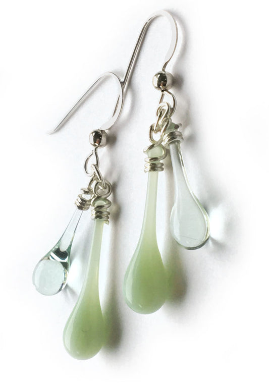 Recycled Greens Duet Earrings - glass Earrings by Sundrop Jewelry