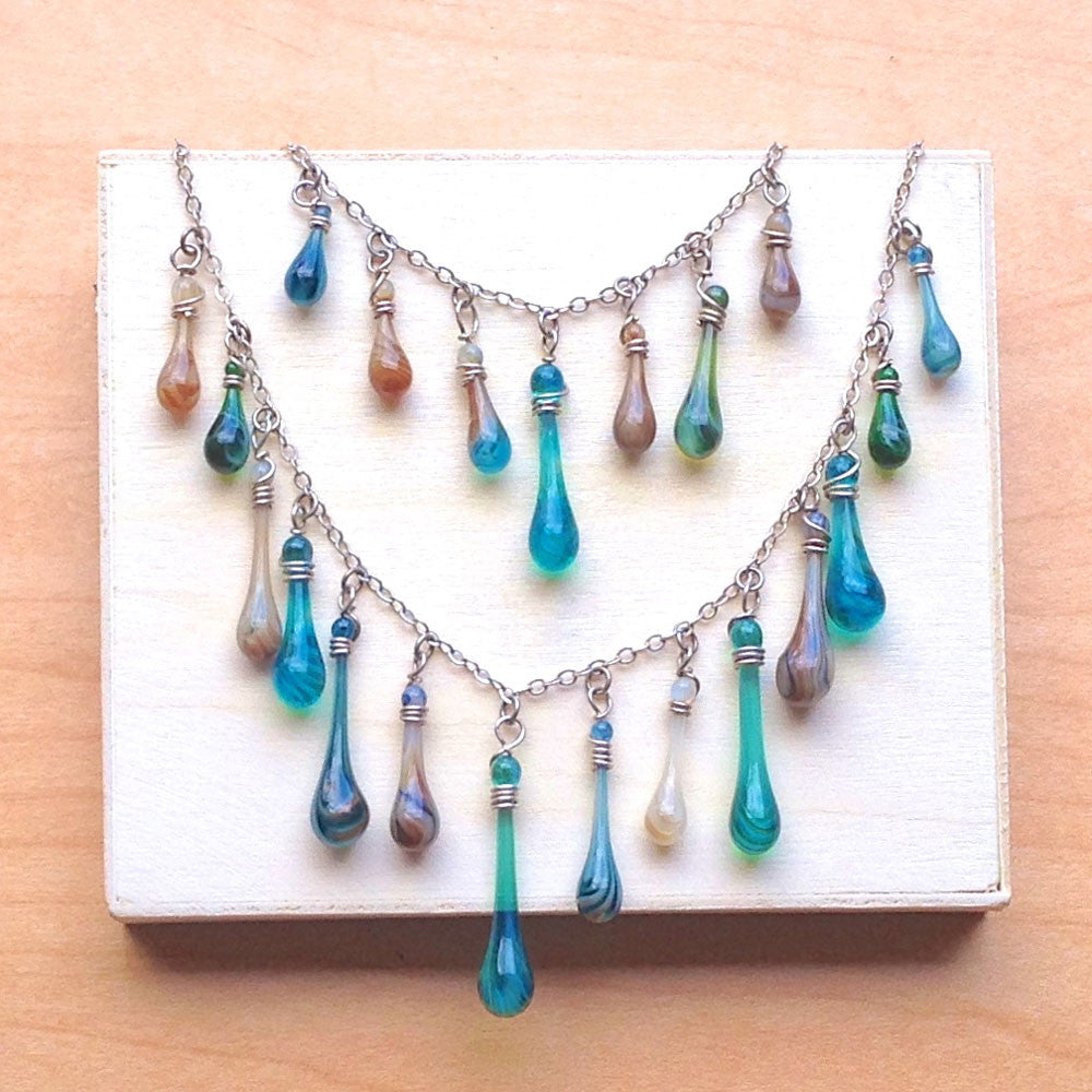 Turquoise and Brown Waterfall Necklace - Sundrop Jewelry