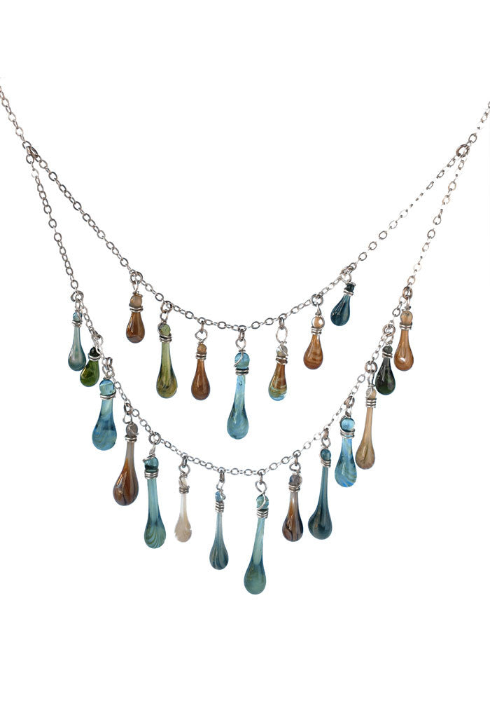 Turquoise and Brown Waterfall Necklace - Sundrop Jewelry